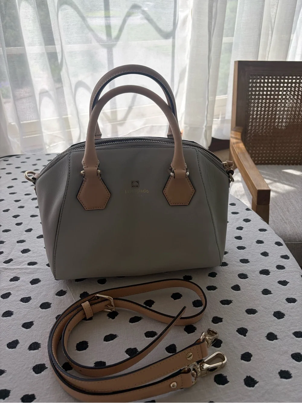 kate spade Gray and Tan Leather Dome Crossbody Bag